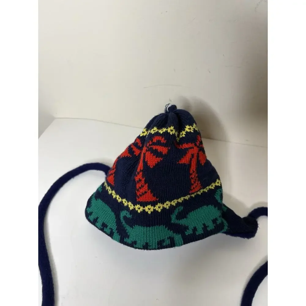 VTG Turtle Fur Kids Dinosaurs Poppy Gall Beanie Ski Hat Wool Knit Fleece Lining